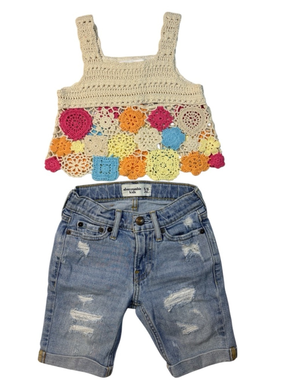 Zara Knit Crocheted Flower detail top with straight neckline and straps.